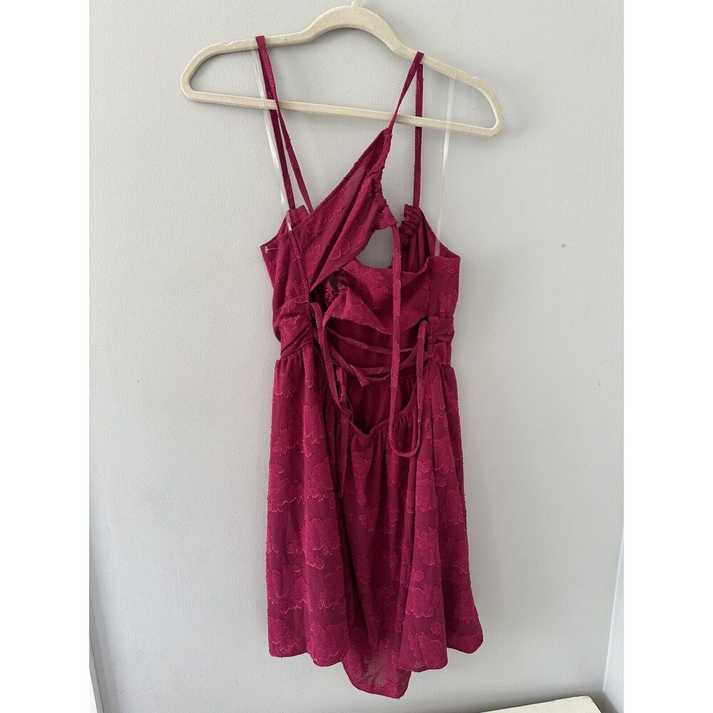 WILD FABLE DRESS SLEEVELESS OPEN LACED BACK ROUCHED Roses L - Picture 4 of 9